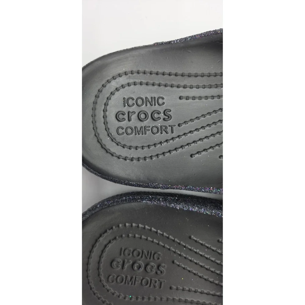 Crocs Baya Glitter Sandal Black Mens 10 Womens 12 Slides 209781-001 NEW